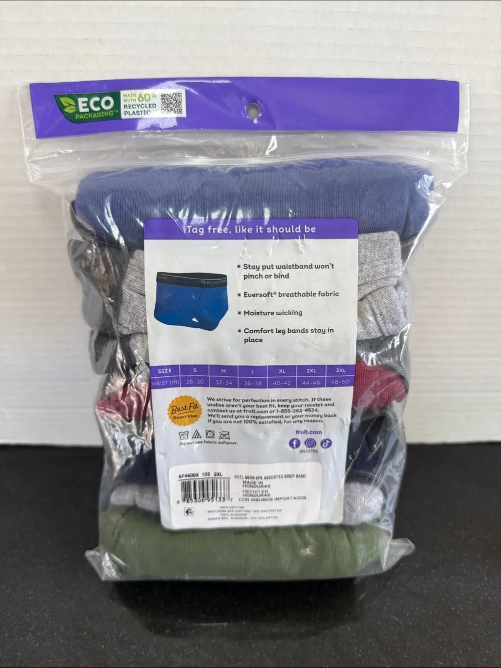 Fruit of the Loom Men's 6 Pack Briefs Moisture Wicking Mid-Rise Underwear 2XL